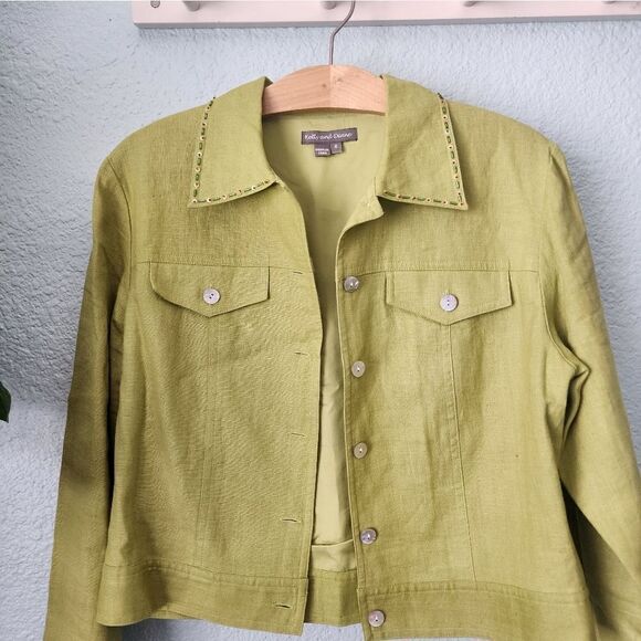 Kelly and Diane 100% linen embellish pineapple Safari Coastal jacket - Picture 5 of 16